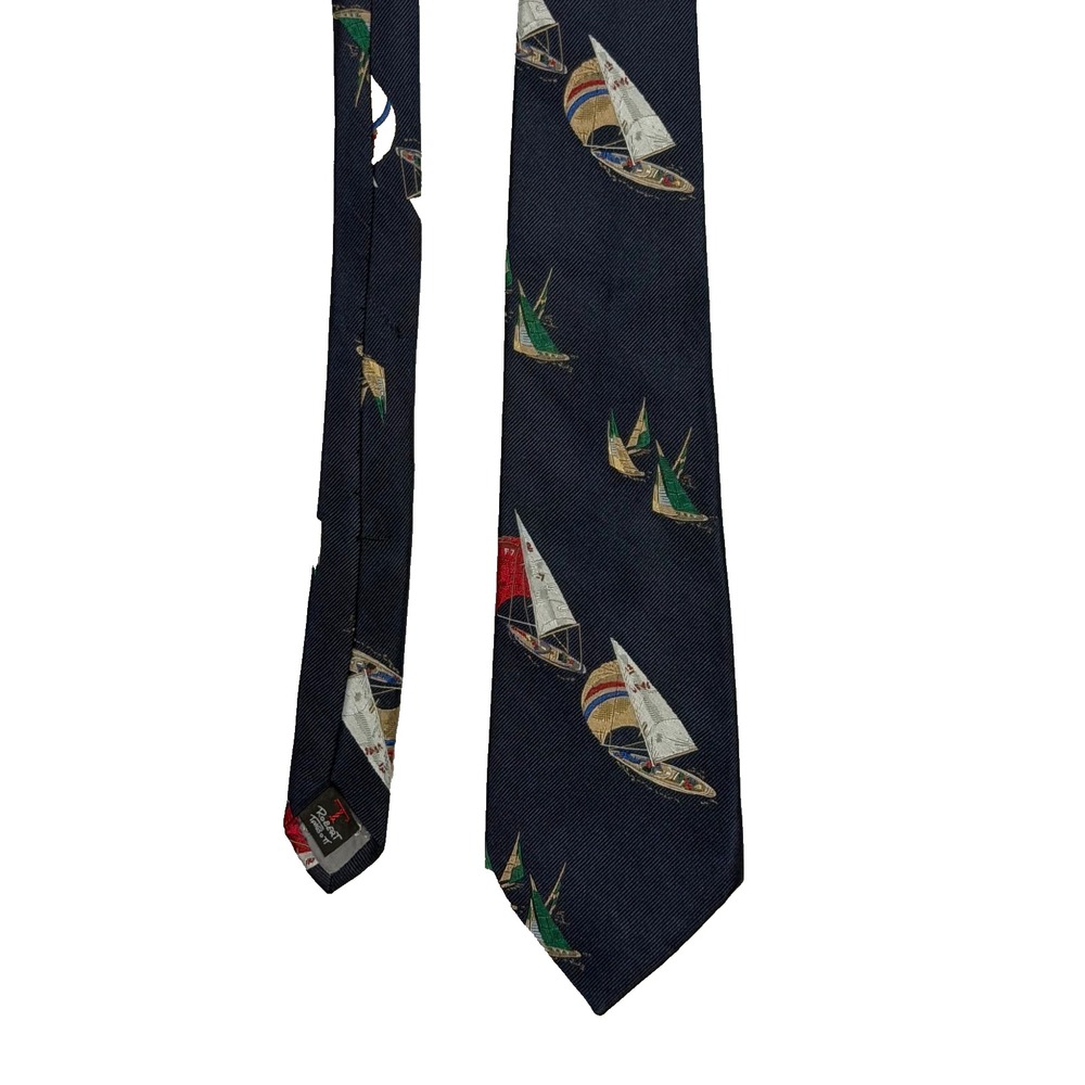 Robert Talbott "Boats 89" Heritage Necktie Navy Sailboats Hand Sewn Made In USA